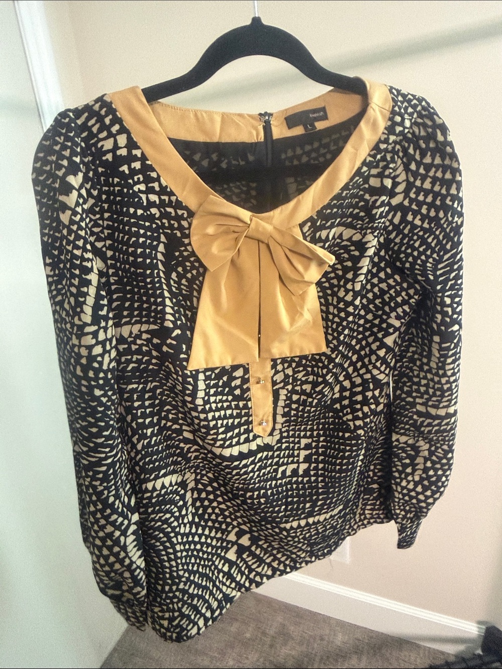 Black & Tan Bow-Neck Blouse - Women Tops